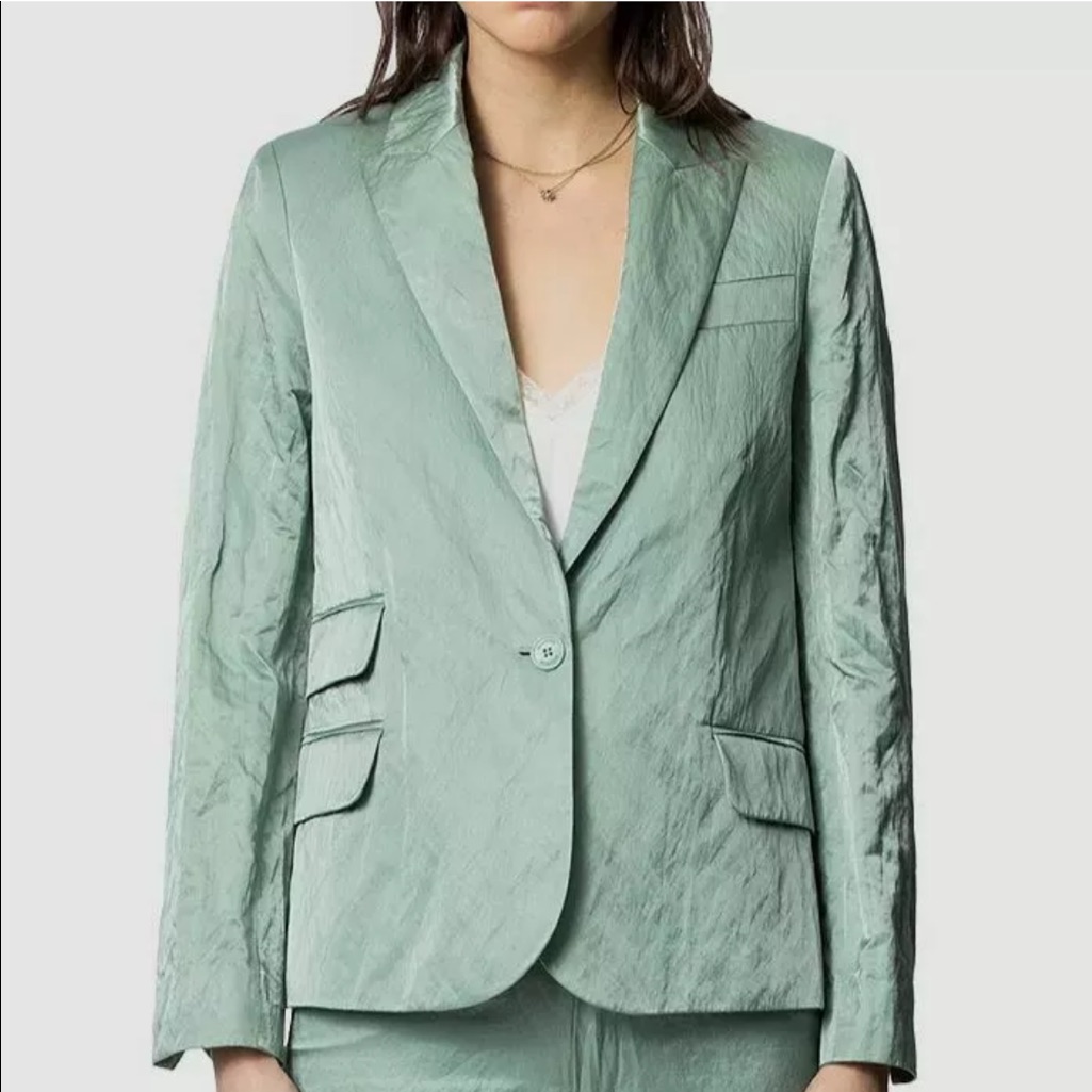 Zadig & Voltaire Women's Green Victor Satin Blazer Suit Jacket